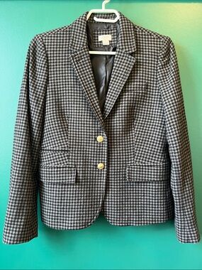 J. Crew Black & White Houndstooth Blazer with Gold Buttons